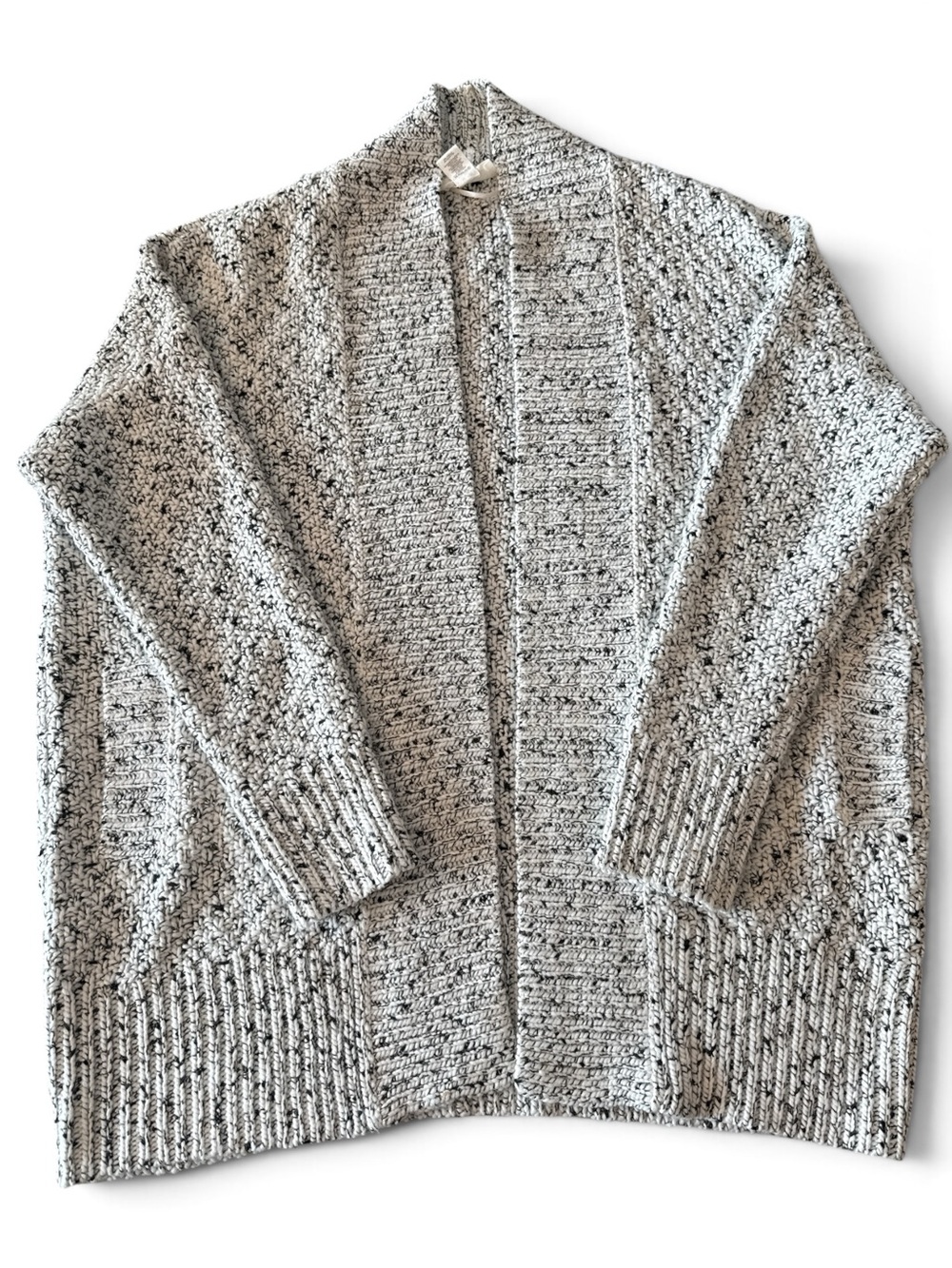 LOFT Cozy Open-Front Speckled Cardigan Sweater w/ pockets - Light Gray